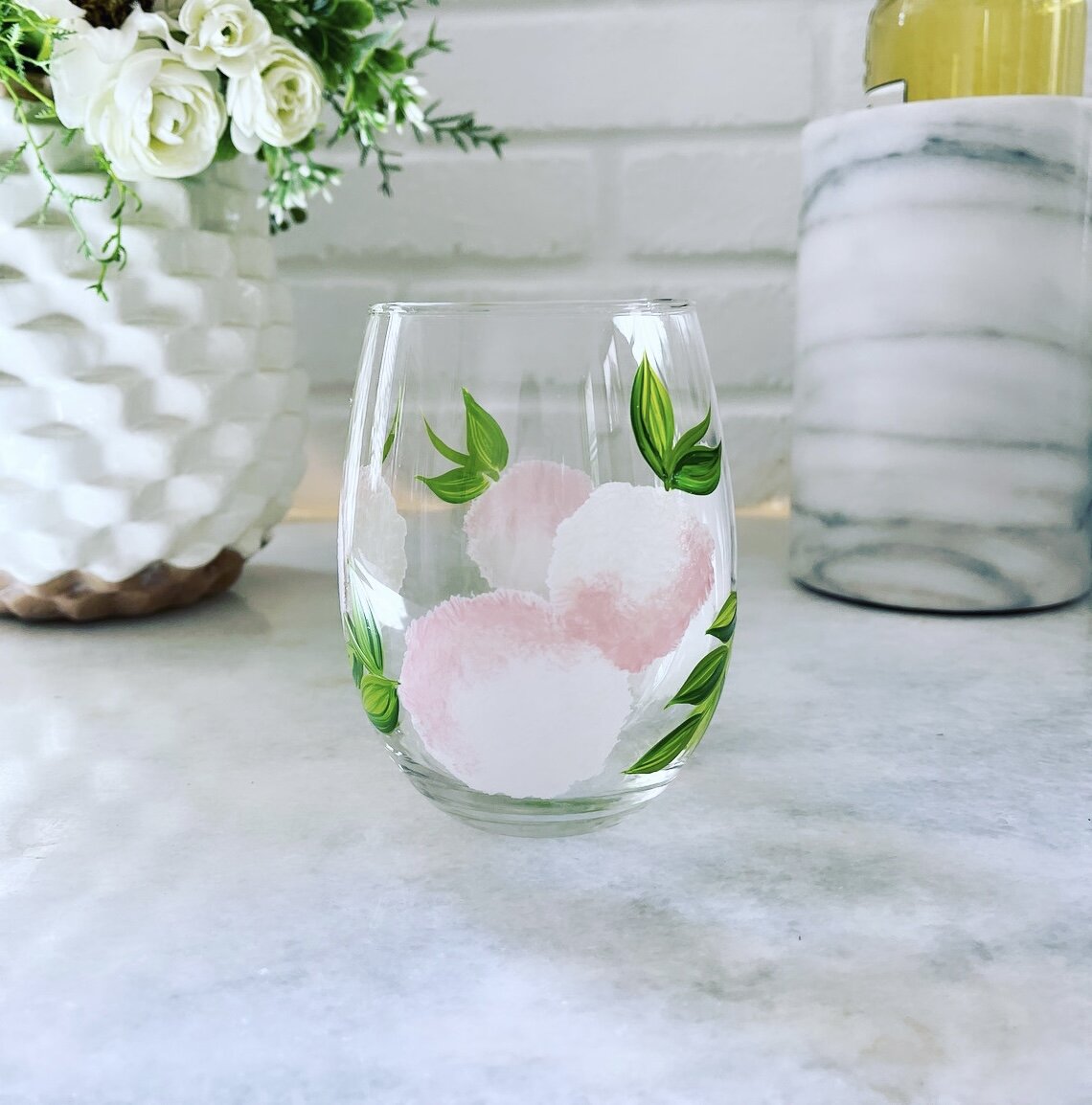 Wine by Design Handpainted Hydrangea Stemless Glass