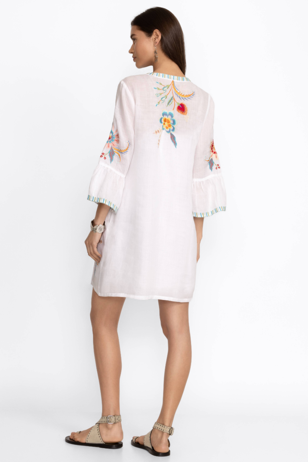 Johnny Was Joele Ruffle Sleeve Dress - White