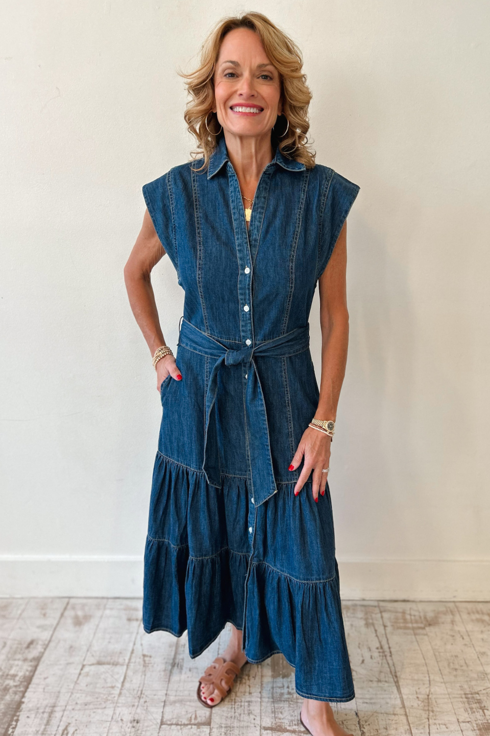 Elan Denim Tiered Dress