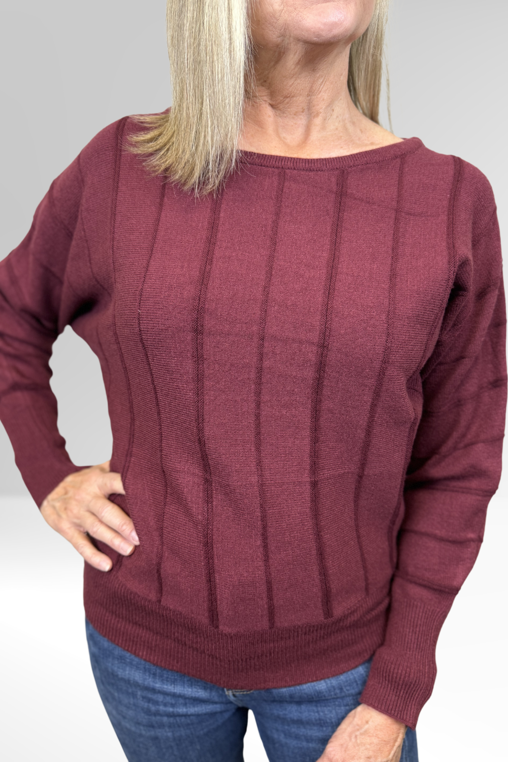 Liverpool Boat Neck Dolaman Sleeve Sweater - Dark Pinot Noir