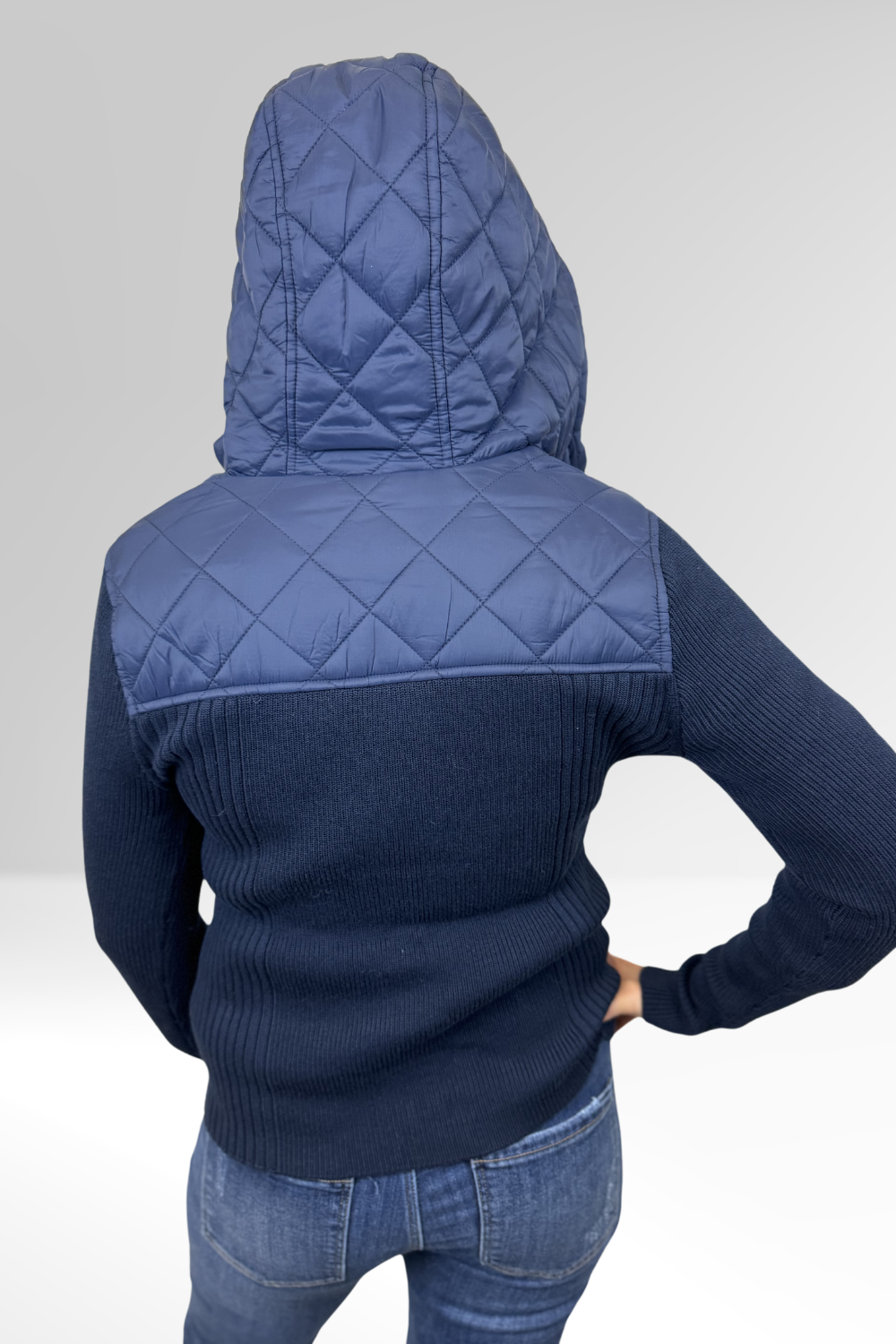 Liverpool Long Sleeve Quilted Hooded Sweater - Dark Navy