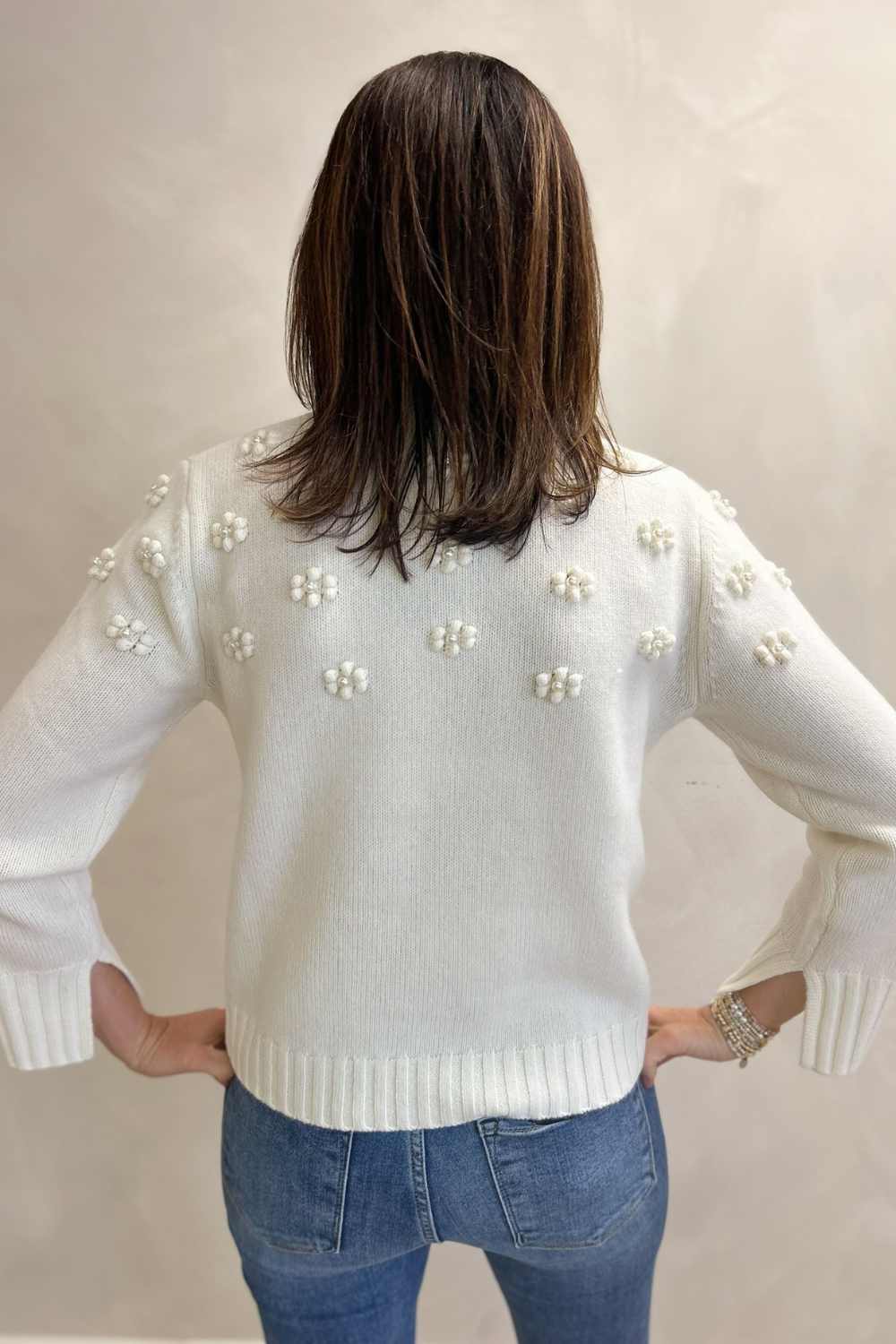 Tribal Crew Neck Sweater w/ Embroidery - Moonstone