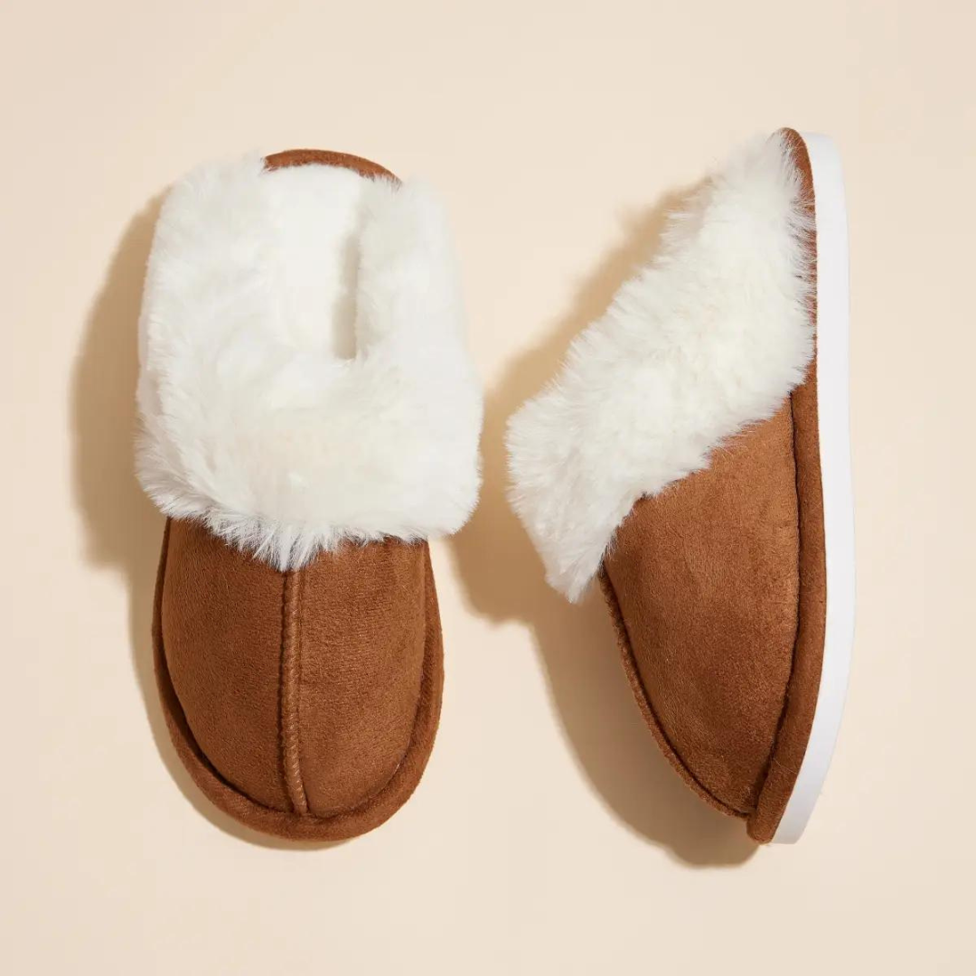 Lilla Haven Sherpa Fur Trimmed Home Slippers