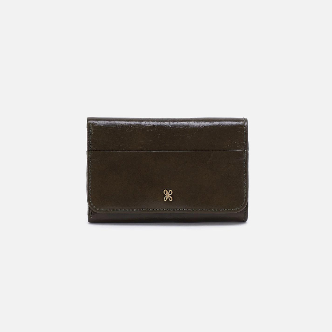 Hobo Jill Trifold Wallet Polished Leather - Deep Moss