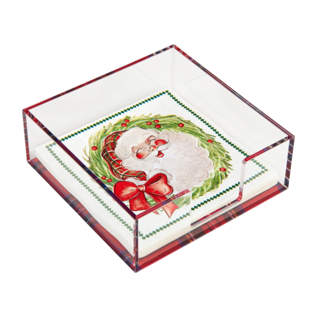 Mud Pie Santa Napkin & Tartan Caddy Set