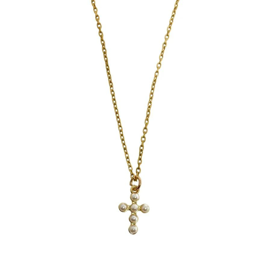 Nikki Smith Pearl Cross Necklace