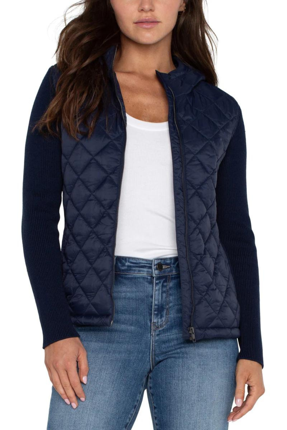 Liverpool Long Sleeve Quilted Hooded Sweater - Dark Navy