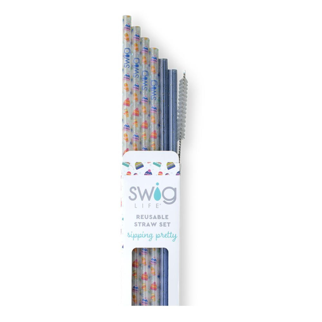 Swig Reusable Straw Set - Snow Day/Blue Glitter