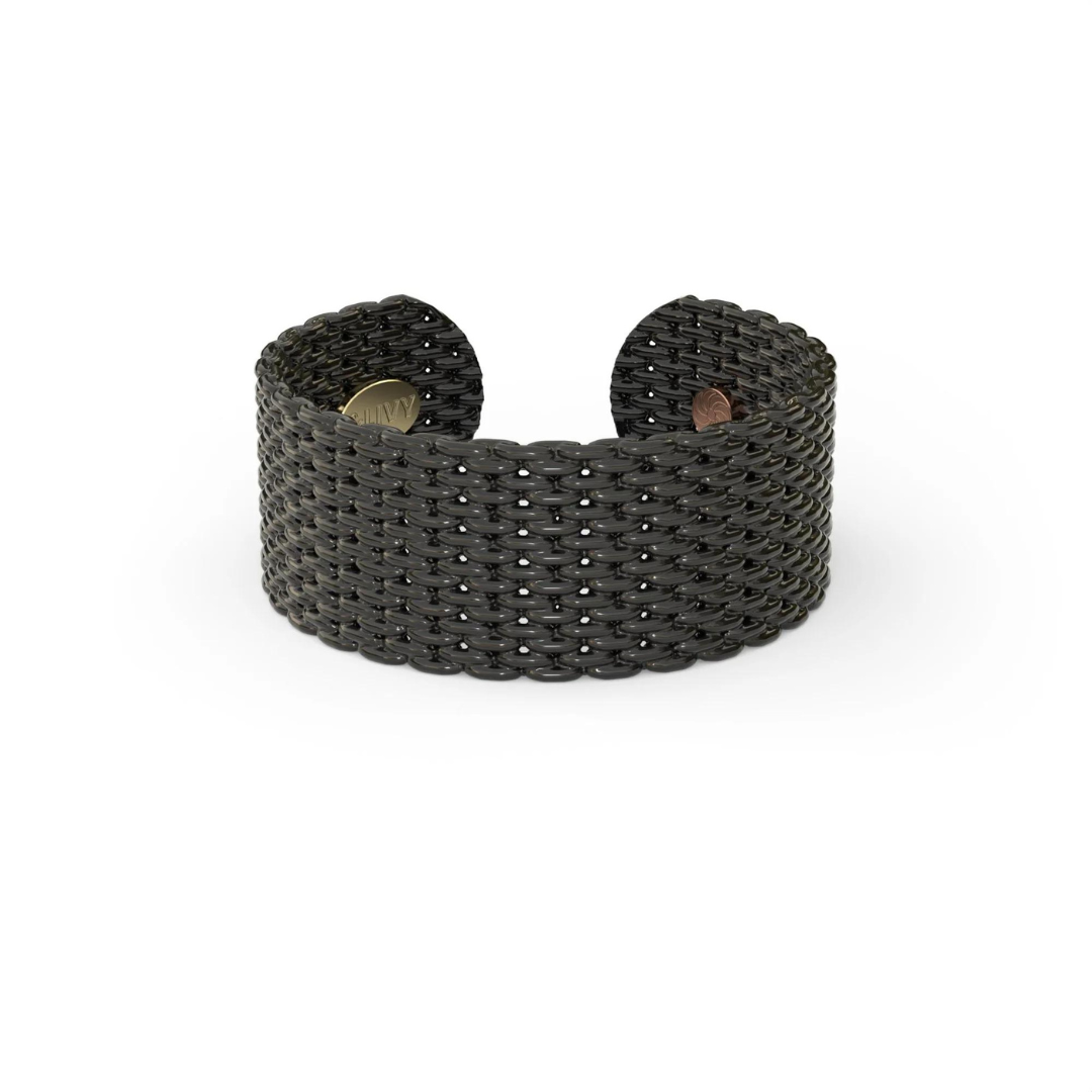 &Livy Metalysic Mesh 8mm Adjustable Ring - Platinum Black - The Cottage