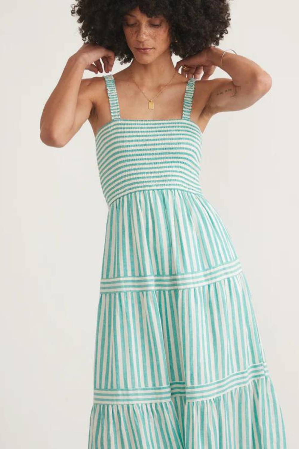 Marine Layer Stripe Mixing Selene Maxi Dress - Aqua Stripe