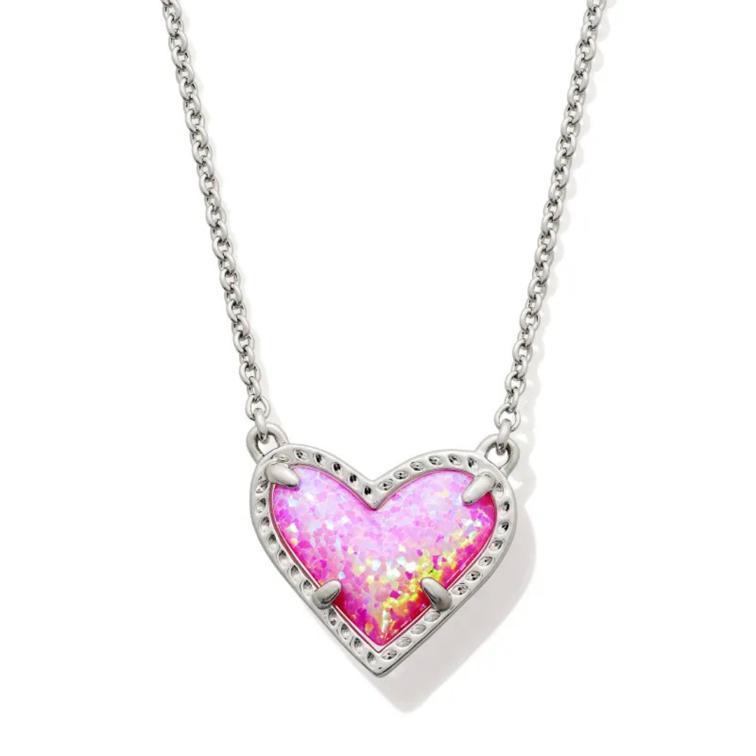 Kendra Scott Mini Ari Heart Pendant Necklace - Silver - Bubblegum Pink Kyocera