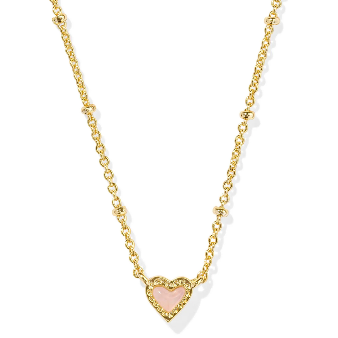 Kendra Scott Mini Ari Heart Satellite Pendant Necklace - Gold - Rose Quartz