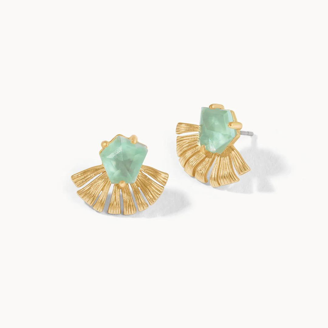 Spartina Fan Palm Stud Earrings Gold Aqua Pearlescent