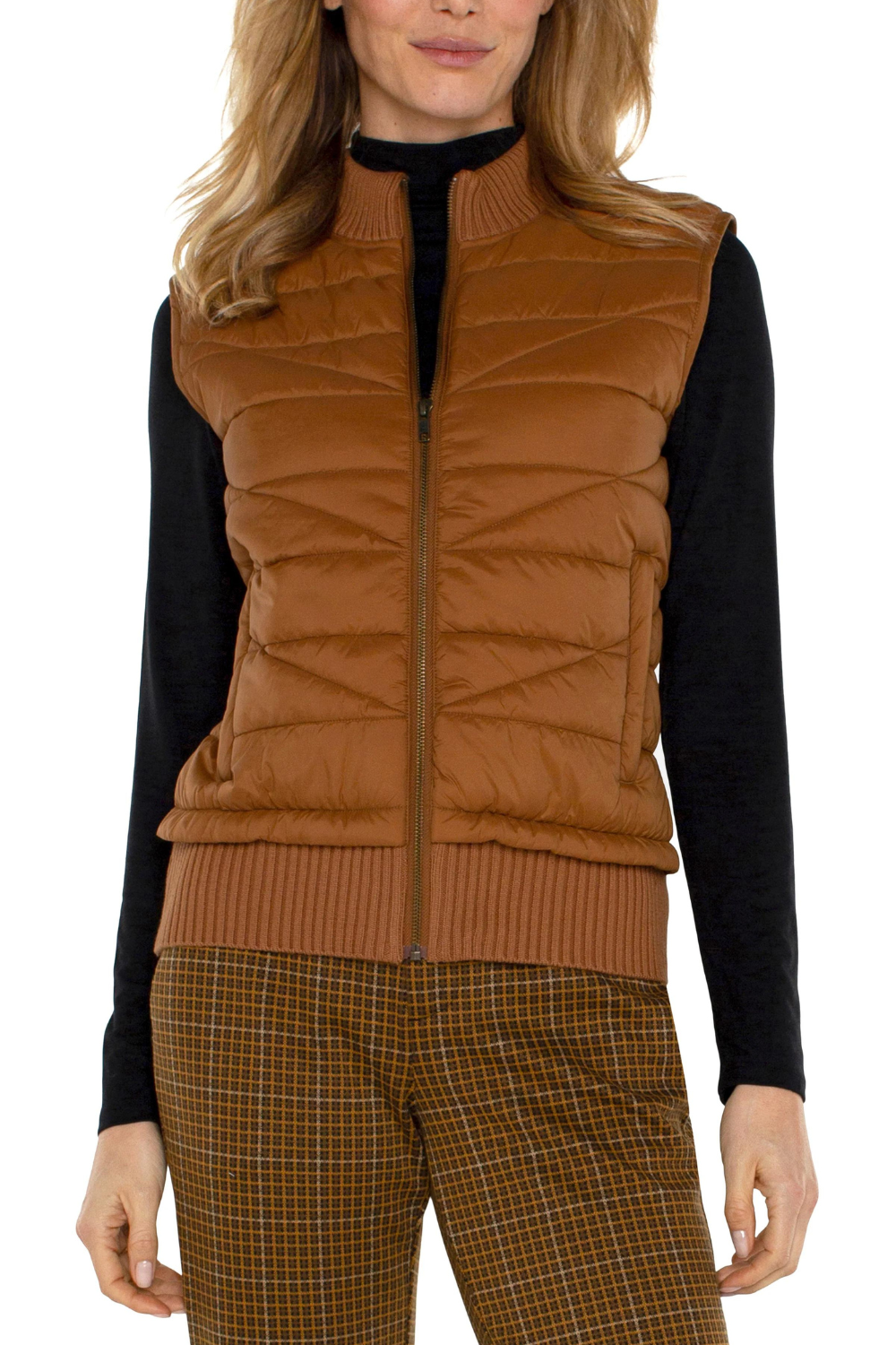 Liverpool Sleeveless Quilted Front Sweater Vest - Tumeric