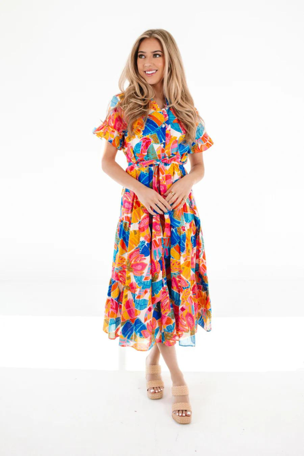 J. Marie Alana Button Up Midi Dress - Multi