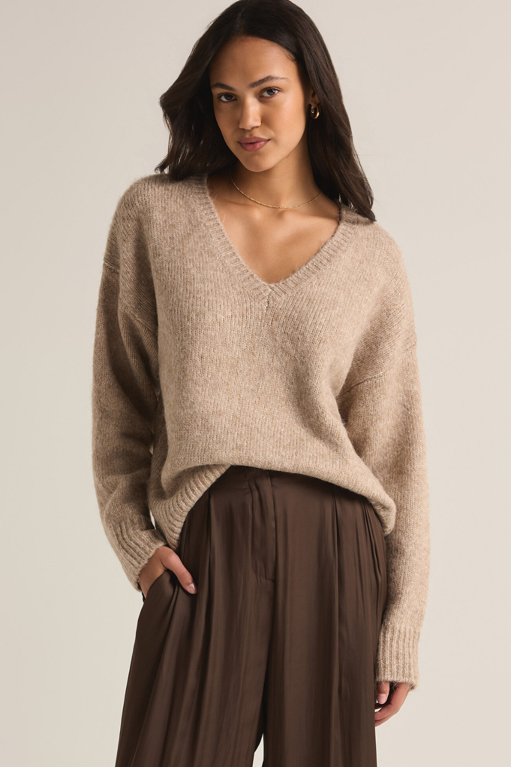 Z Supply All I Want V-Neck Sweater - Heather Taupe