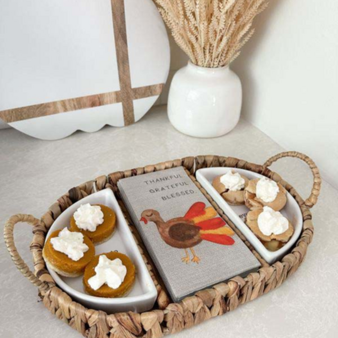 Mud Pie Thanksgiving Side Dish & Napkin Basket Set