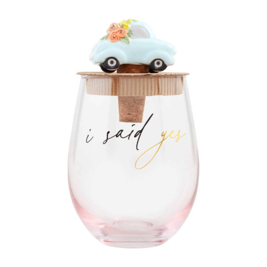 Mud Pie Wine Glass & Stopper Set