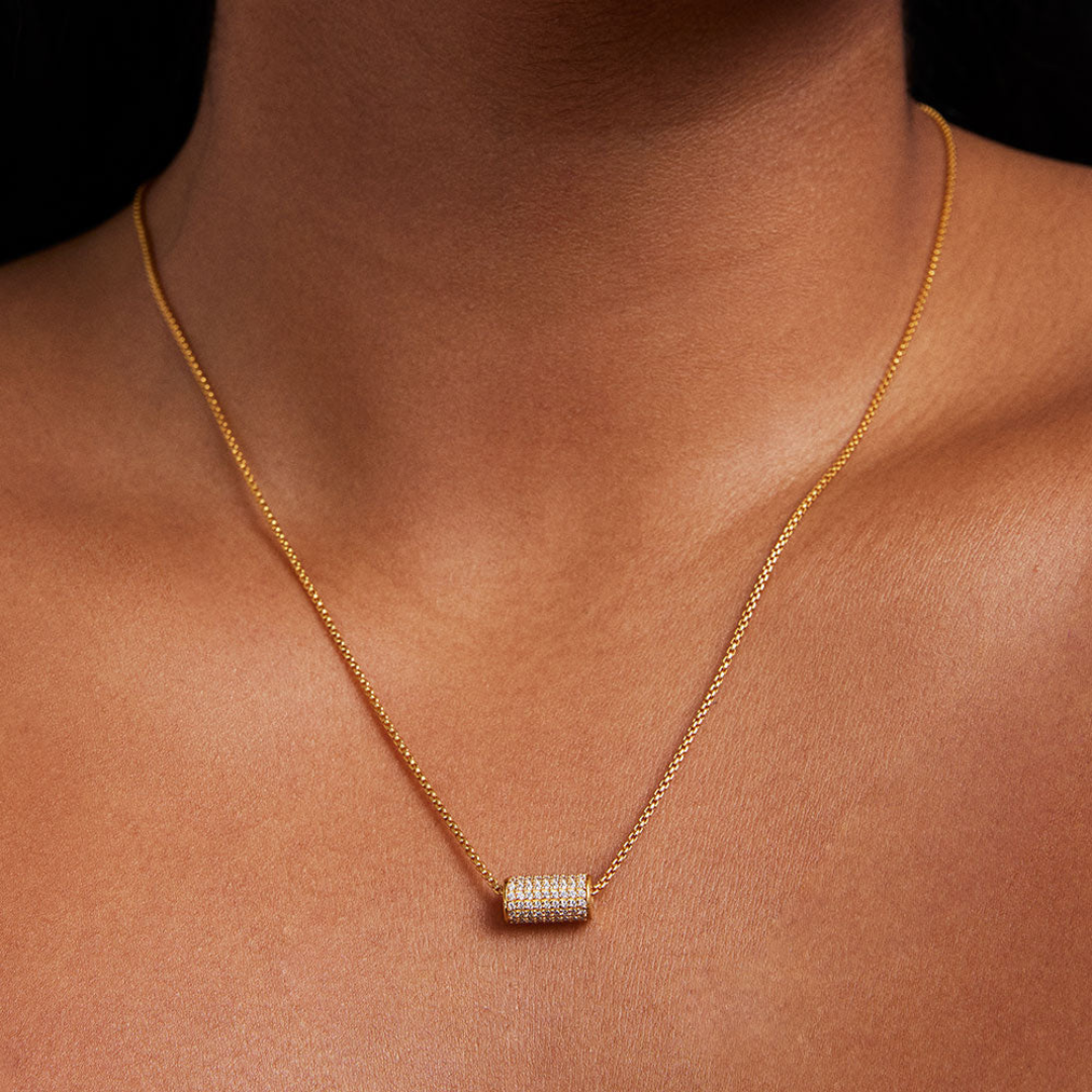 Dean Davidson Petit Pave Mini Tube Necklace - White Topaz/Gold