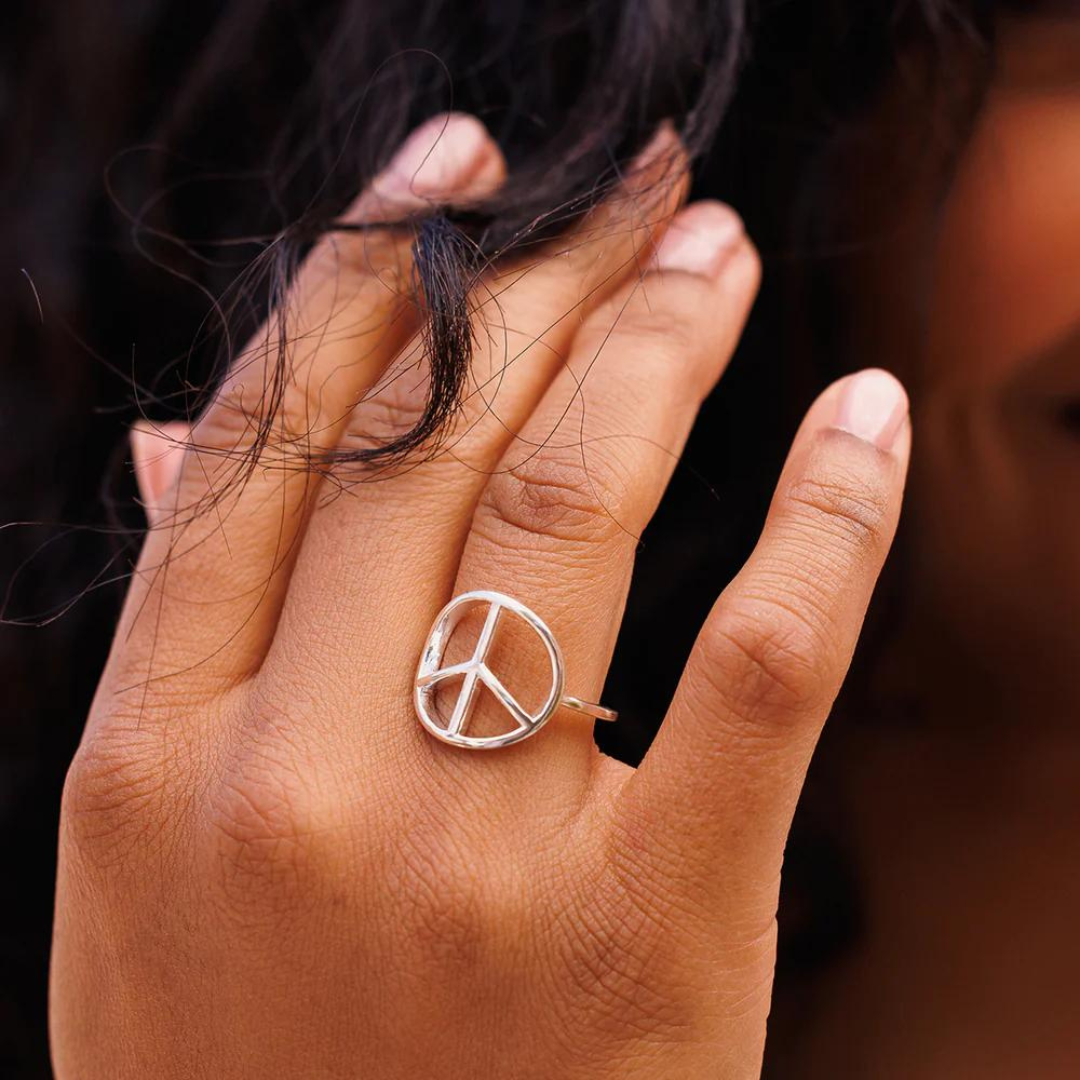 Pura Vida Peace Sign Ring - Silver - The Cottage