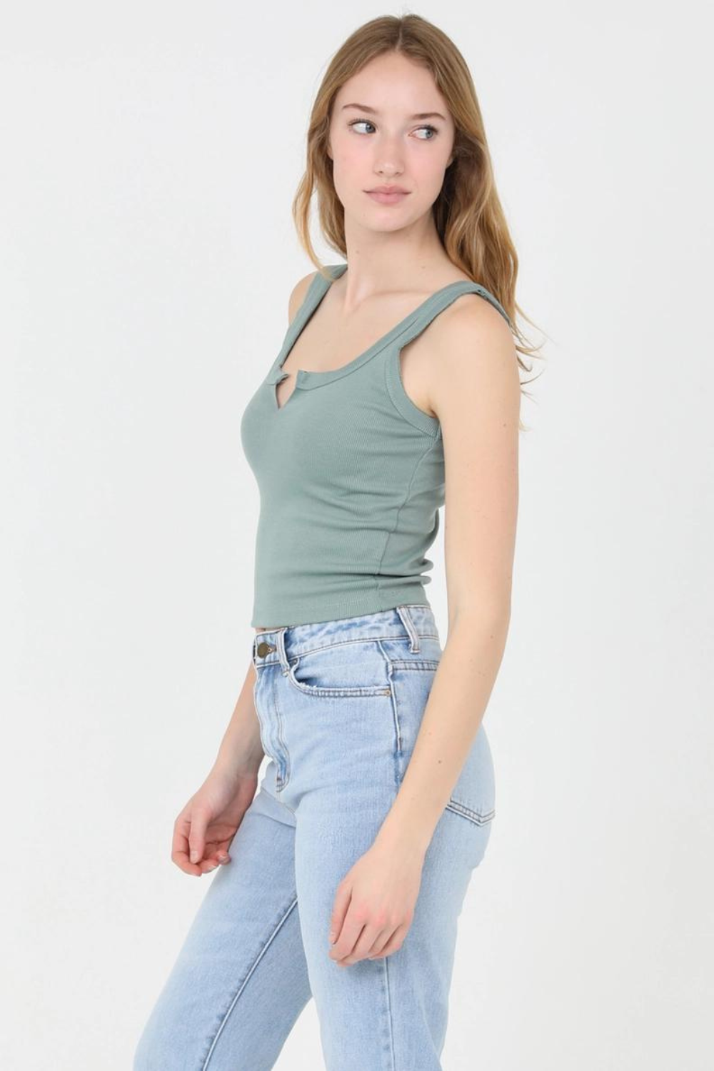 Angie Notch Neck Rib Tank - Sage Green