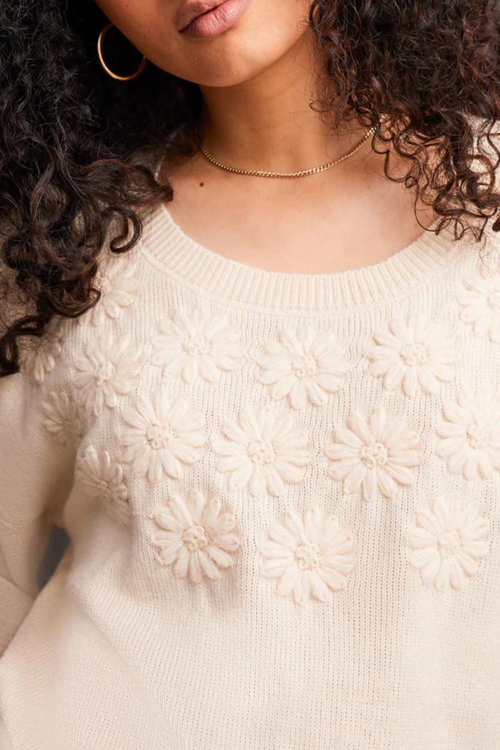 Tribal Crew Neck Sweater w/ Embroidery - Moonstone