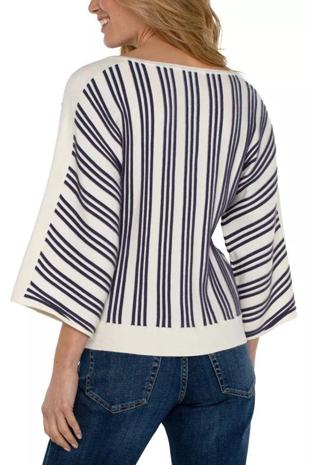 Liverpool 3/4 Sleeve Boat Neck Dolman Sweater - Cream & Navy Stripe