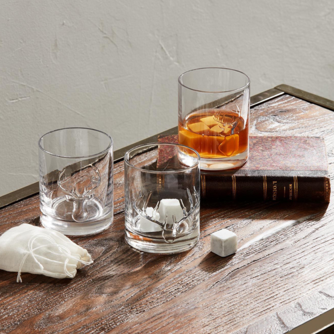 Mud Pie Deer Double Old Fashioned Glass Set - Side Deer