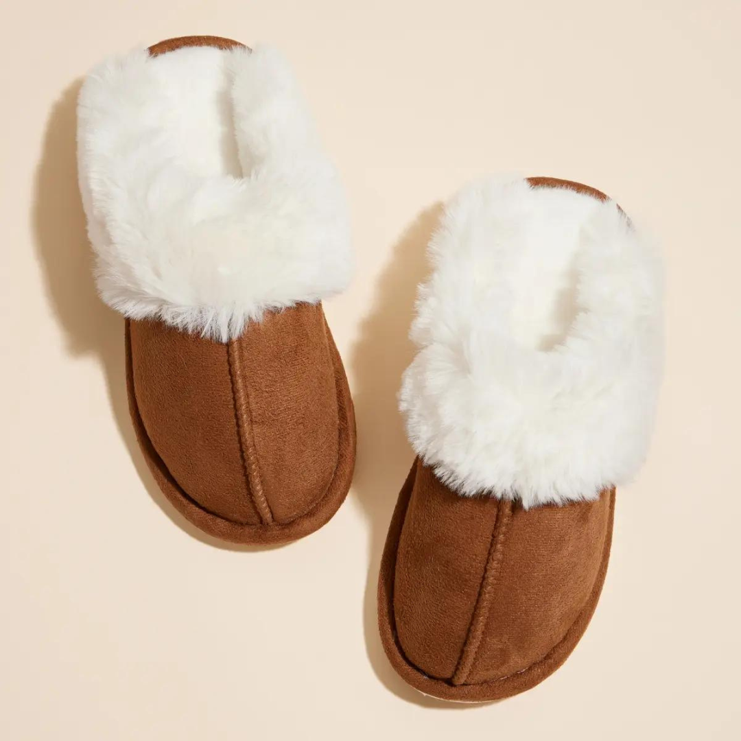 Lilla Haven Sherpa Fur Trimmed Home Slippers