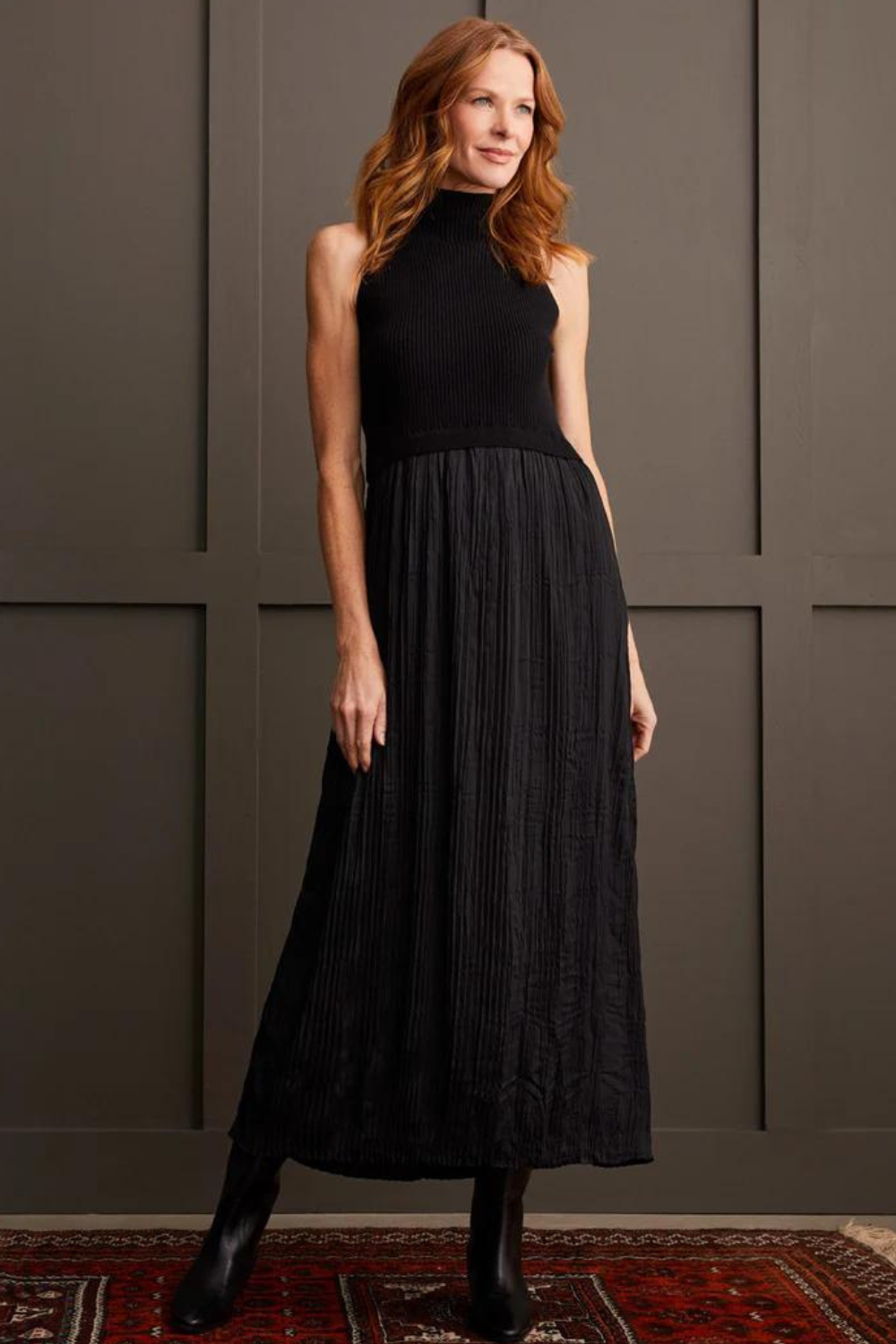 Tribal Sleeveless Twofer Maxi Dress - Black