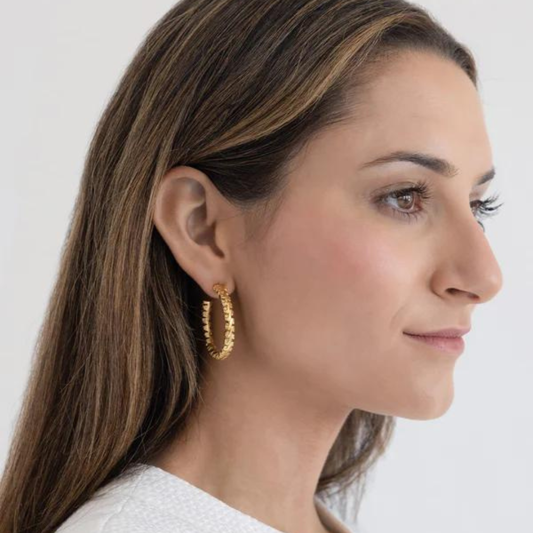 Susan Shaw 2 Row Dotted Hoop Earrings