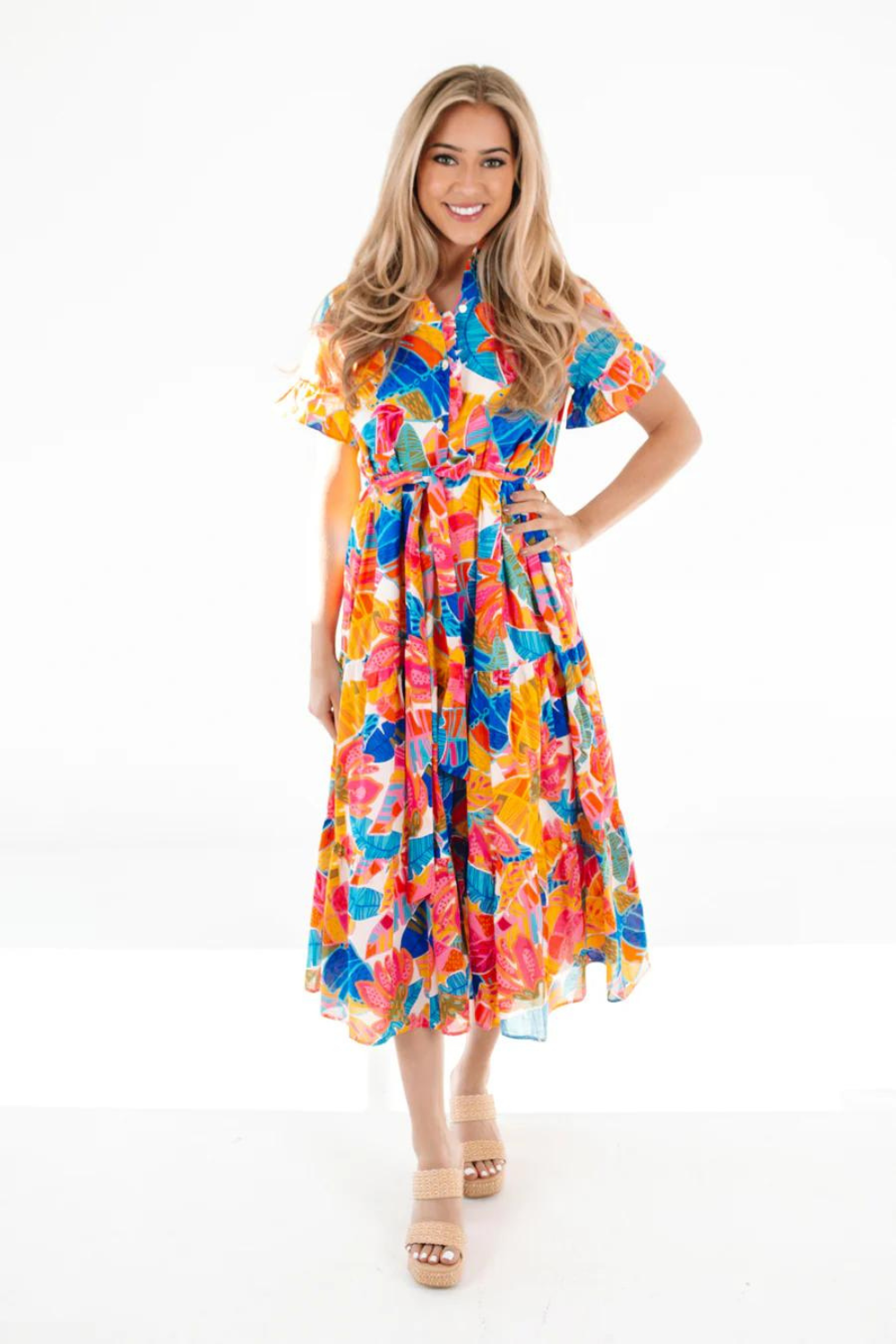 J. Marie Alana Button Up Midi Dress - Multi