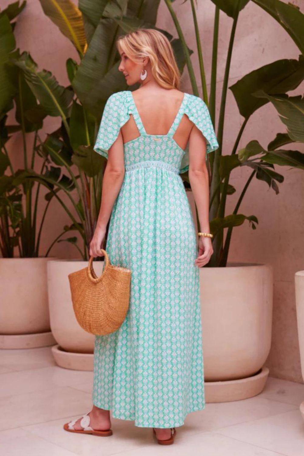 Cabana Life Deep V Flutter Sleeve Maxi - Cote D'Azur