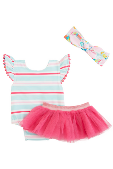 Mud Pie Pink Fish/Stripe Reversible Swimsuit & Tutu - The Cottage