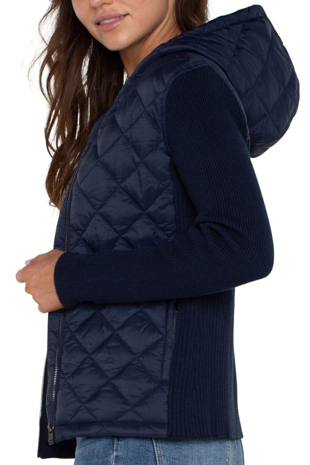 Liverpool Long Sleeve Quilted Hooded Sweater - Dark Navy