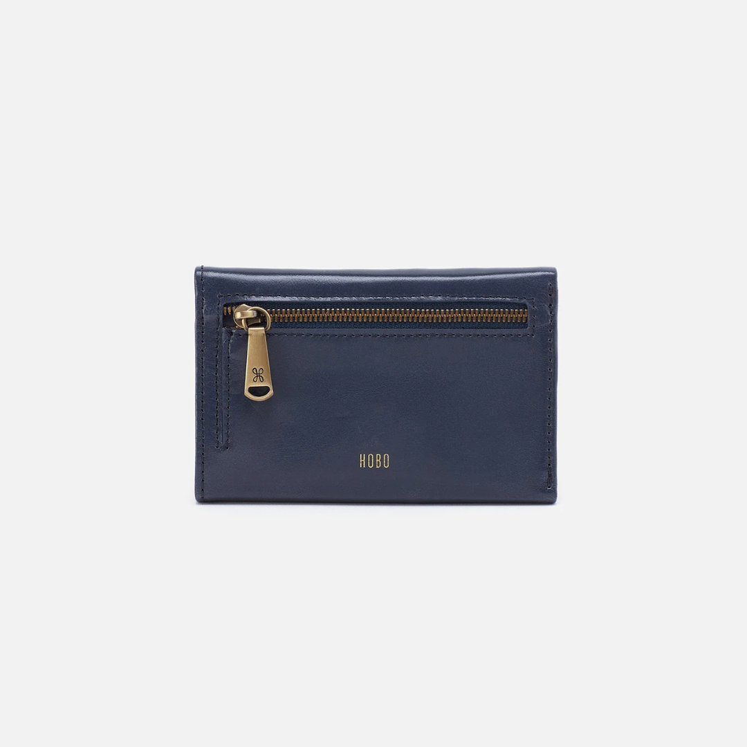 Hobo Jill Trifold Wallet Polished Leather - Blue Stone