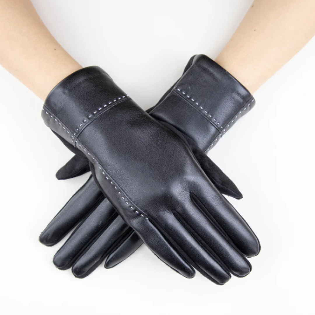 Faux Leather Cross Stitch Gloves