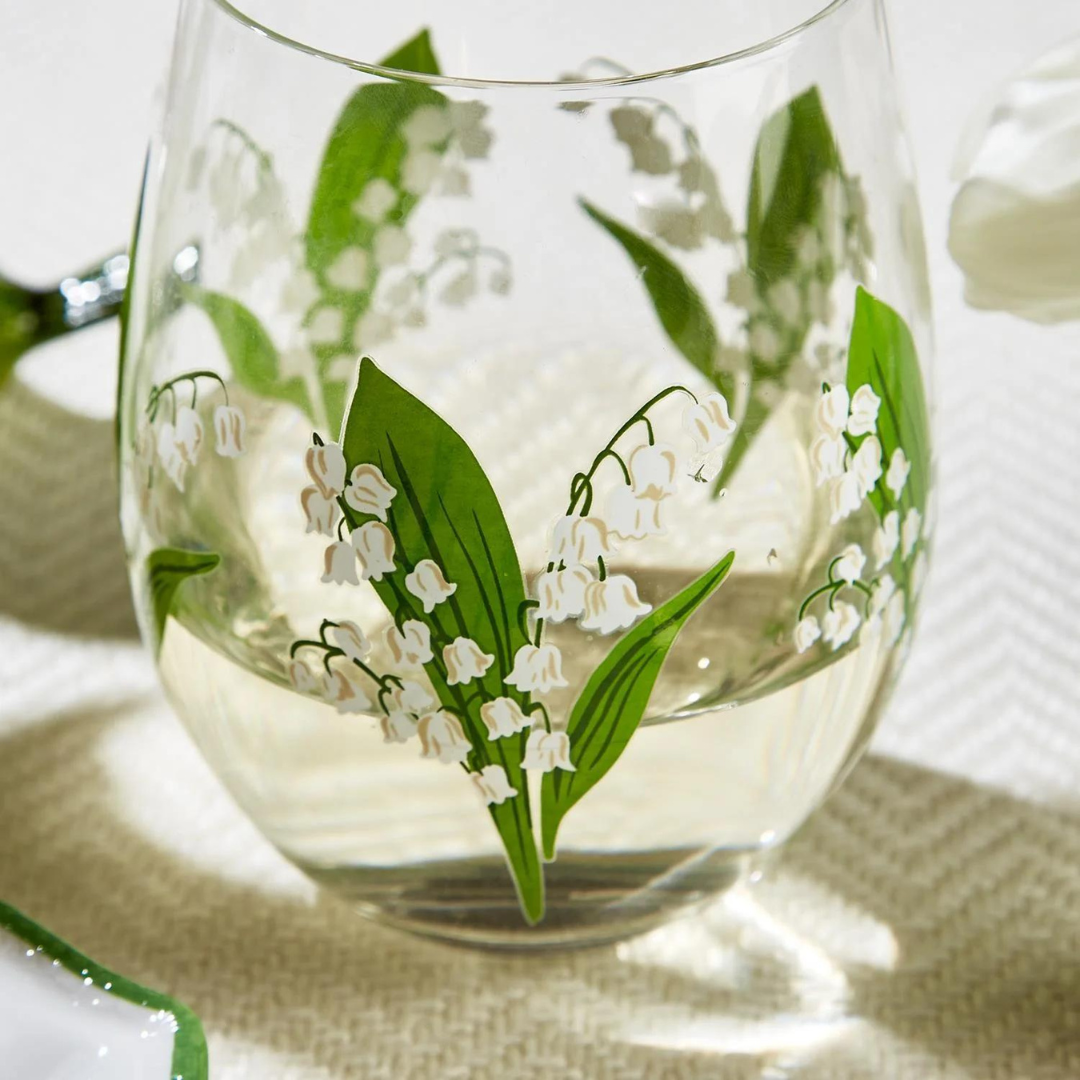 Two's Company Lily of the Valley Stemless Wine Glass