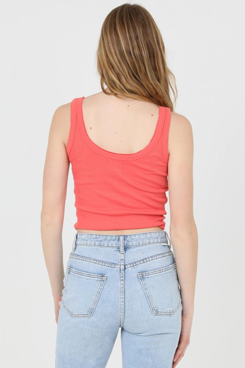 Angie Ribbed Scoop Neck Tank Top - Sunset Coral