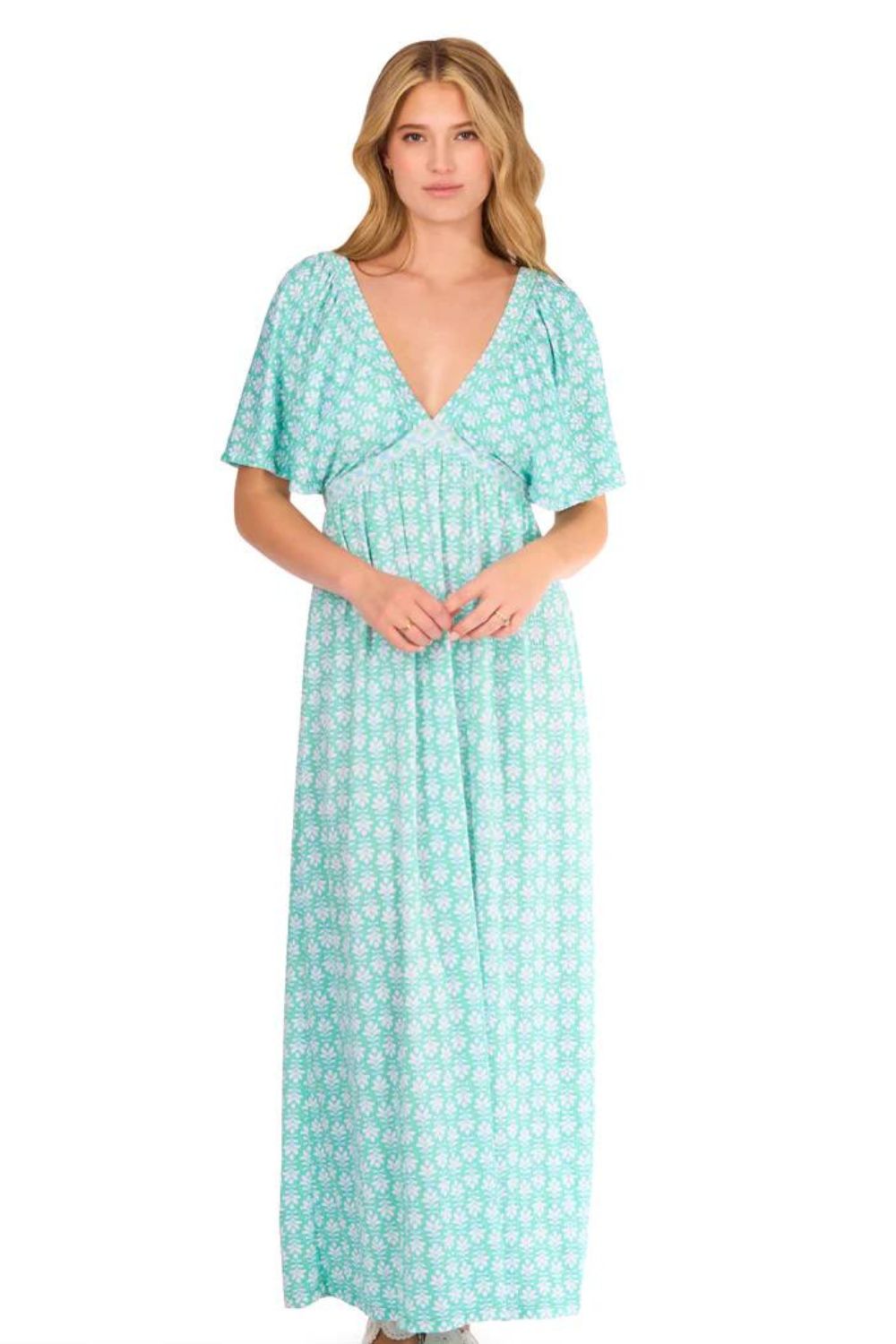 Cabana Life Deep V Flutter Sleeve Maxi - Cote D'Azur