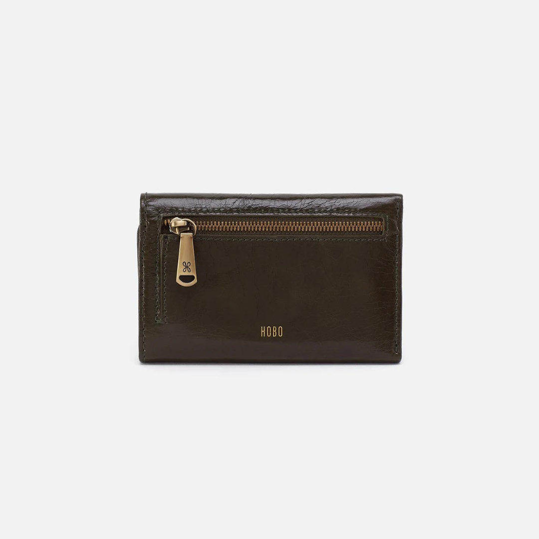 Hobo Jill Trifold Wallet Polished Leather - Deep Moss