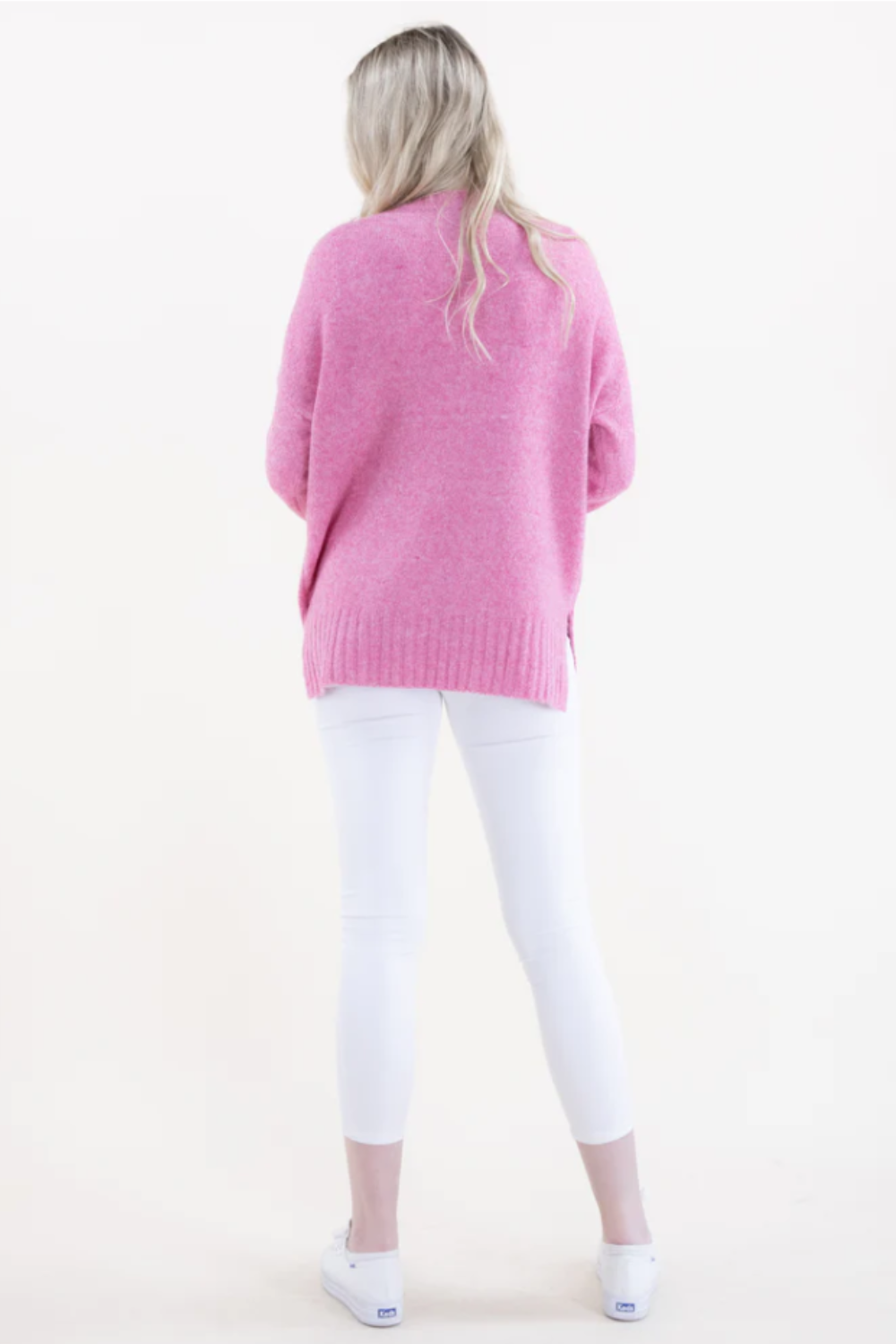 Very Moda Crew Sweater w/ Ribbed Details - Fuchsia