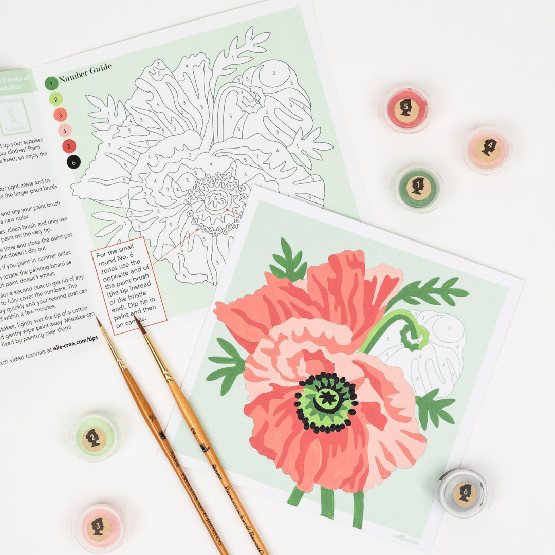 Elle Crée Mini Paint-by-Number Kit - Poppies