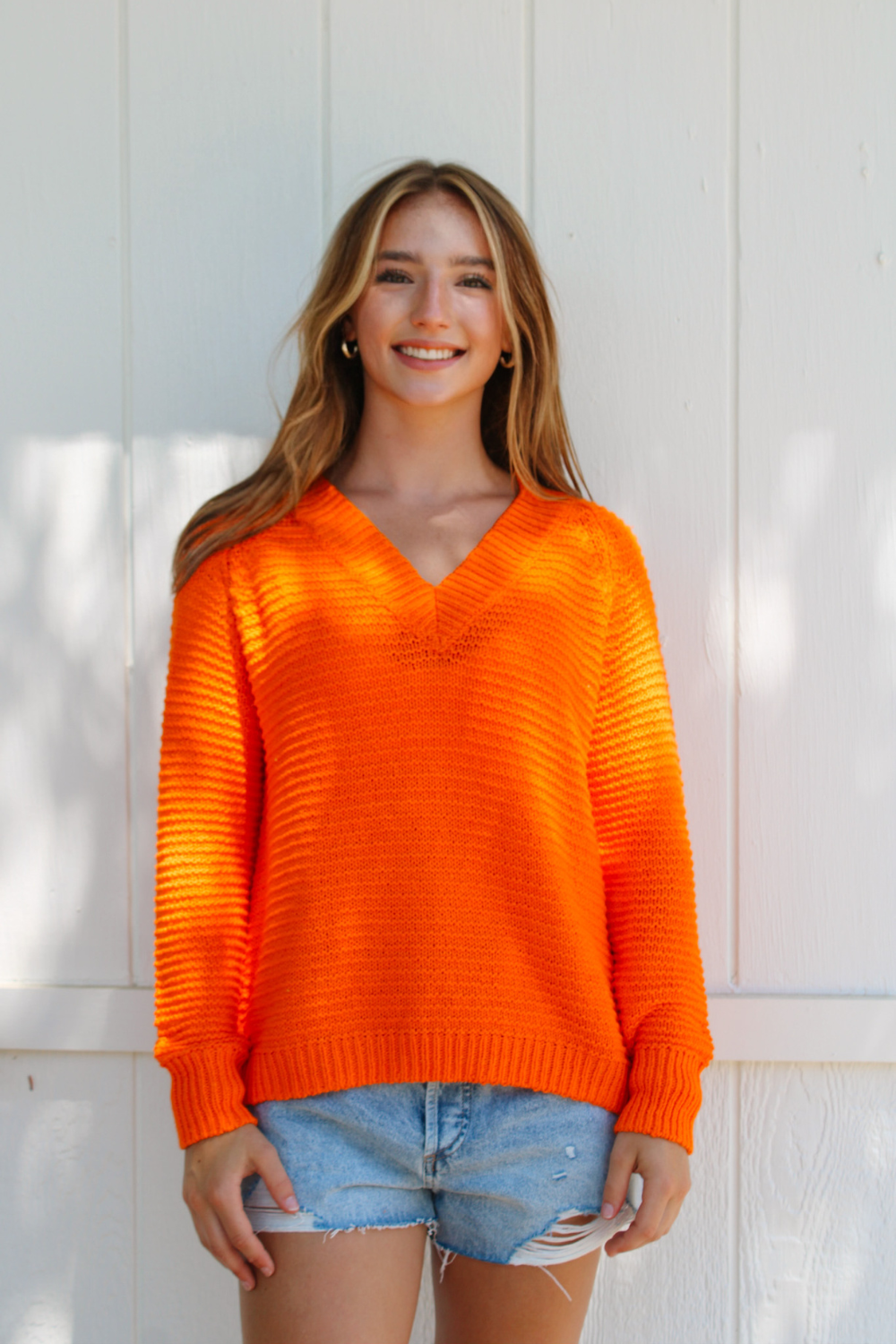 HIHO Lexy V-Neck Sweater - Dominca Orange