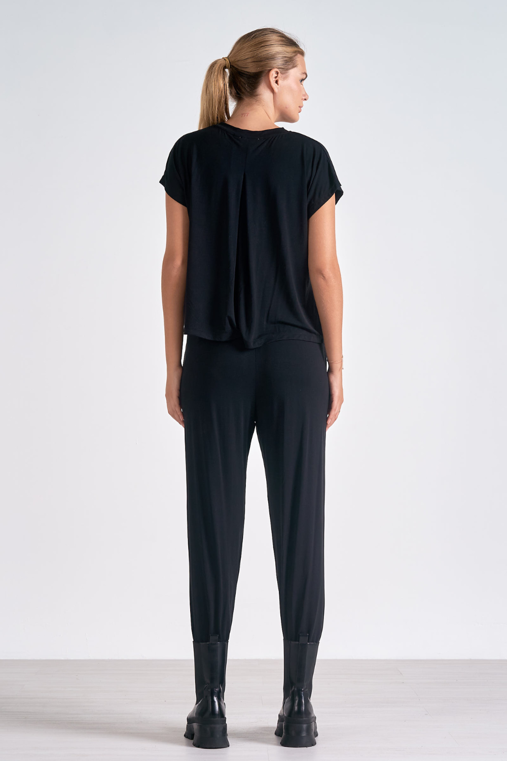 Elan Black Short-sleeved Jumpsuit