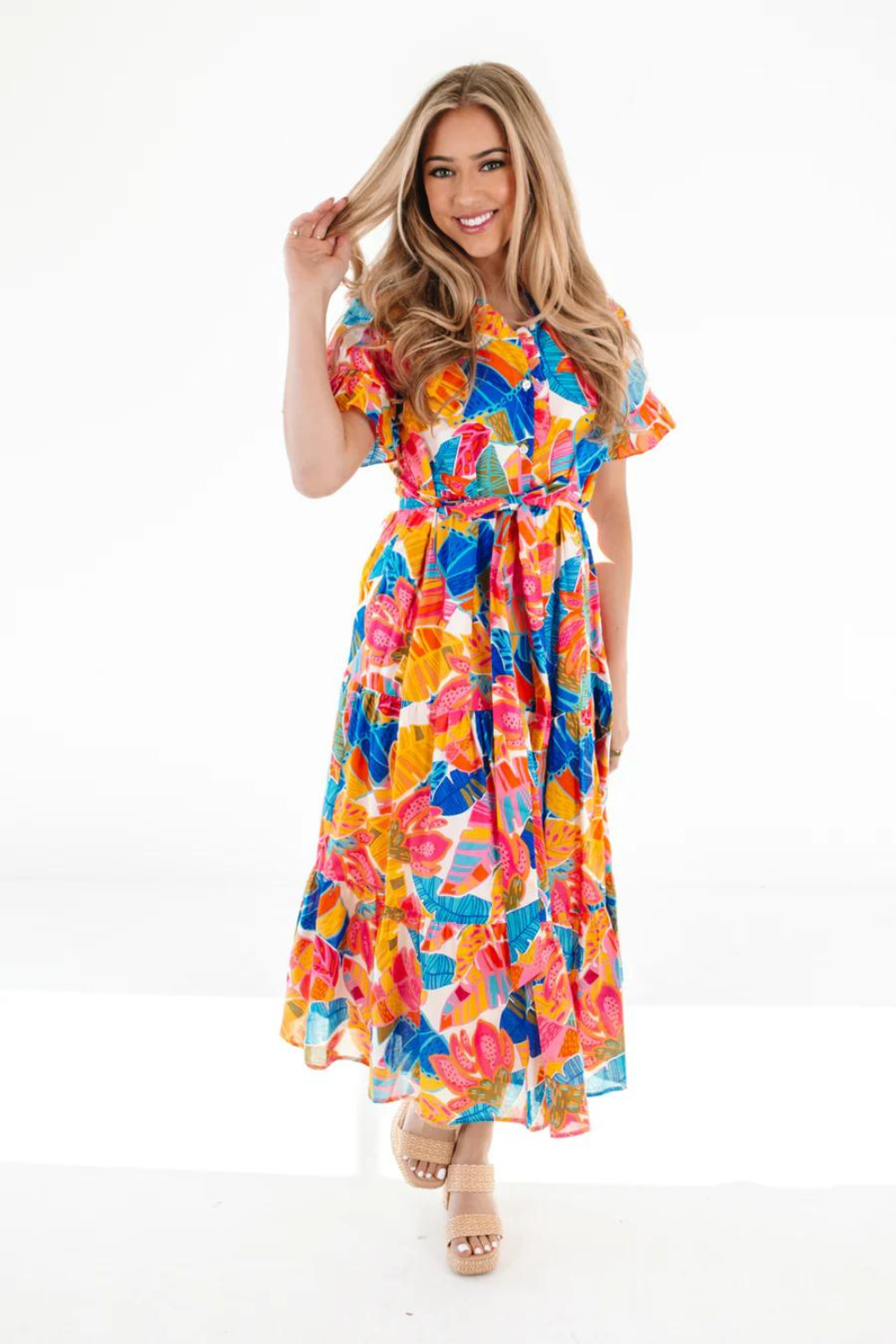 J. Marie Alana Button Up Midi Dress - Multi