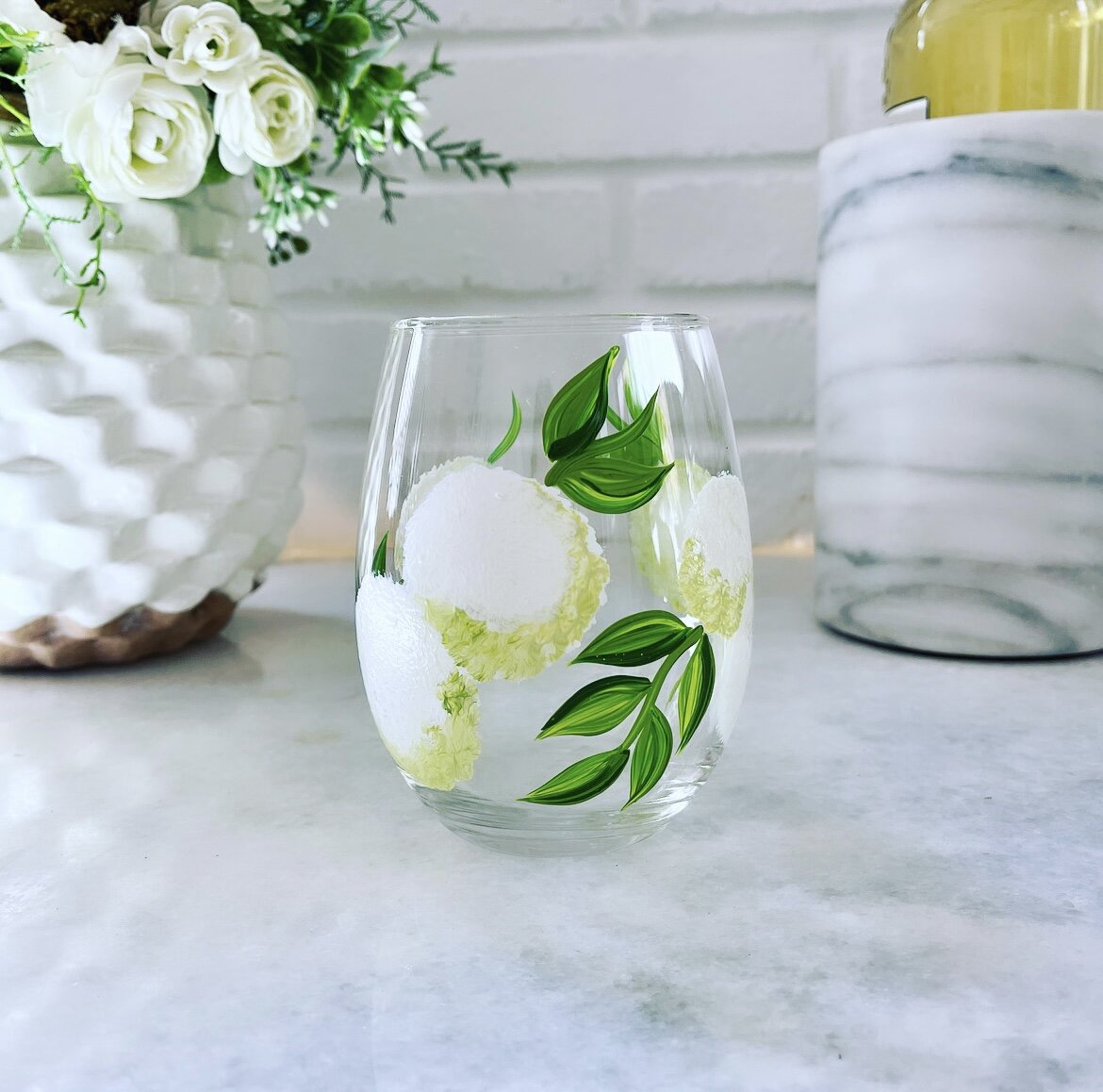 Wine by Design Handpainted Hydrangea Stemless Glass