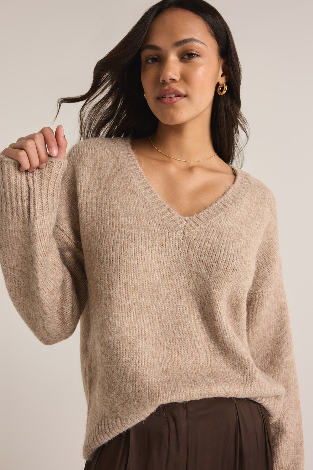 Z Supply All I Want V-Neck Sweater - Heather Taupe