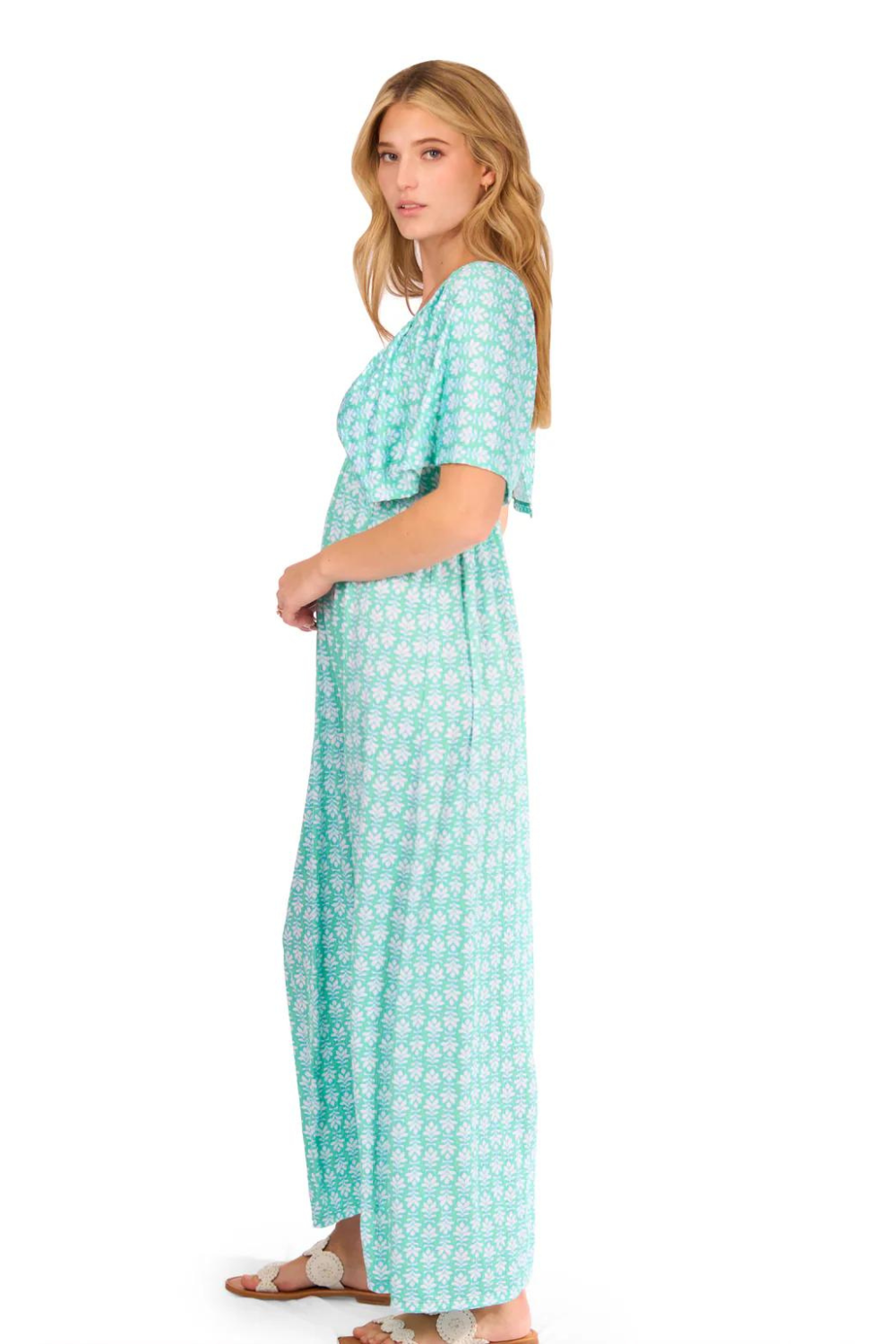 Cabana Life Deep V Flutter Sleeve Maxi - Cote D'Azur