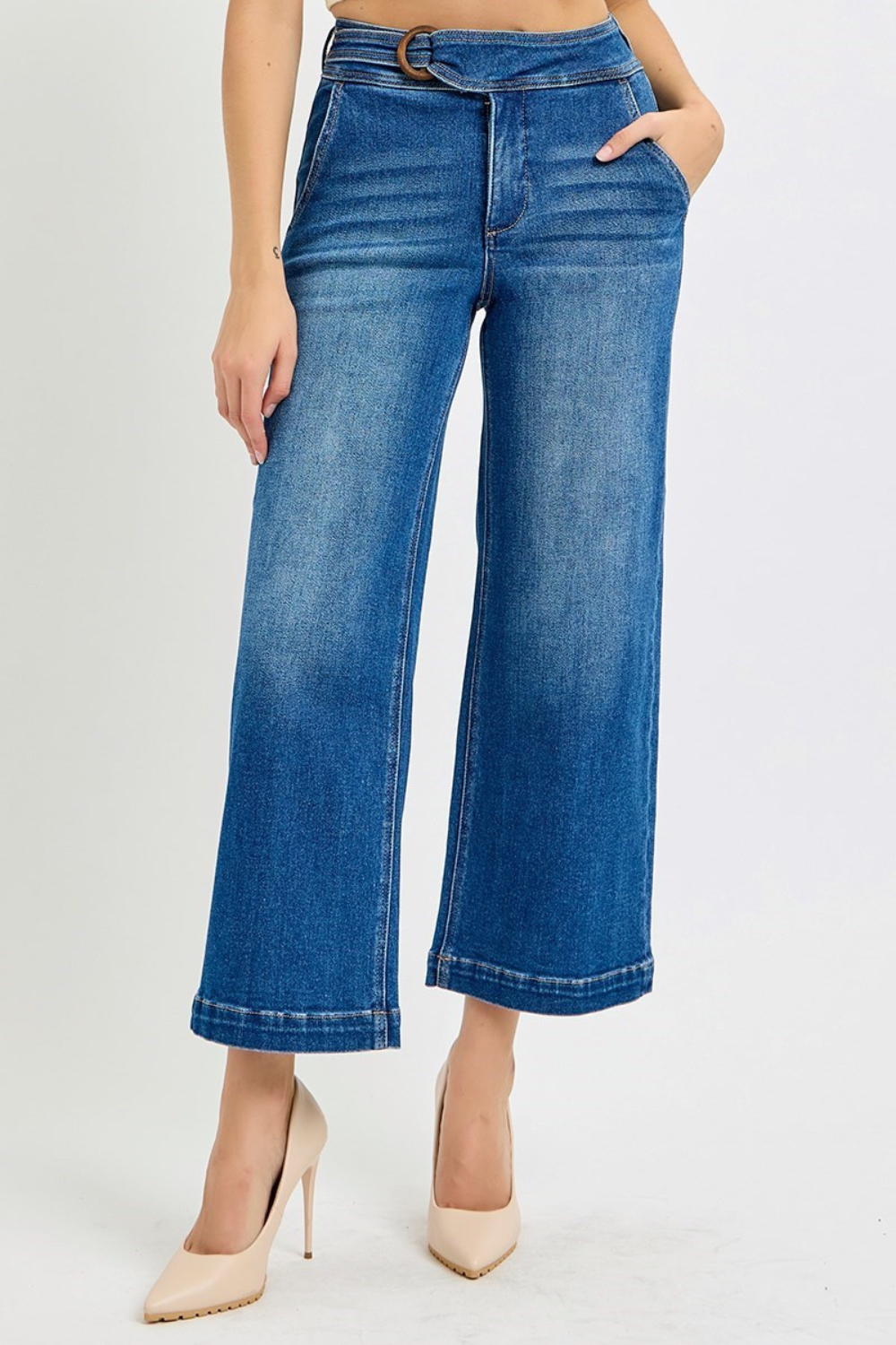 Risen Crop Wide Leg Jeans